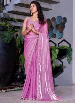 Sattin Silk Pink Ceremonial Wear Hand Work Saree